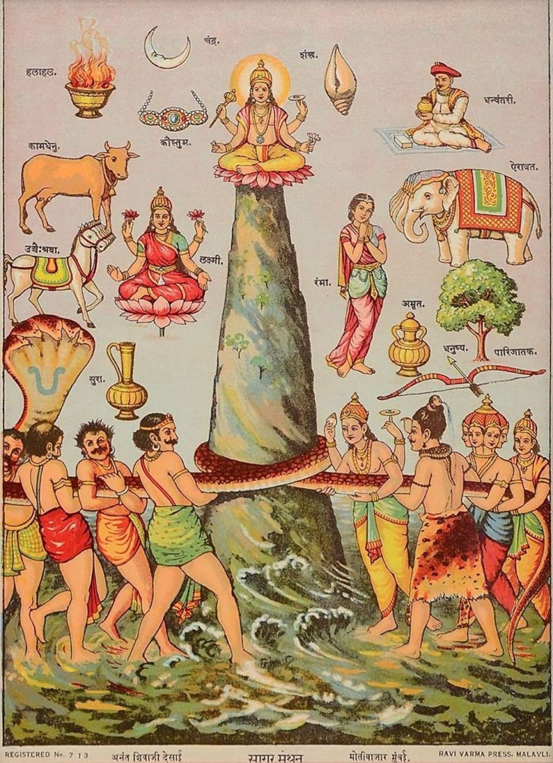Hindu Gods of Fortune Churning the Milky Ocean
