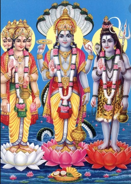 religious art in hinduism the perfect triad of vishu, krishna and Shiva