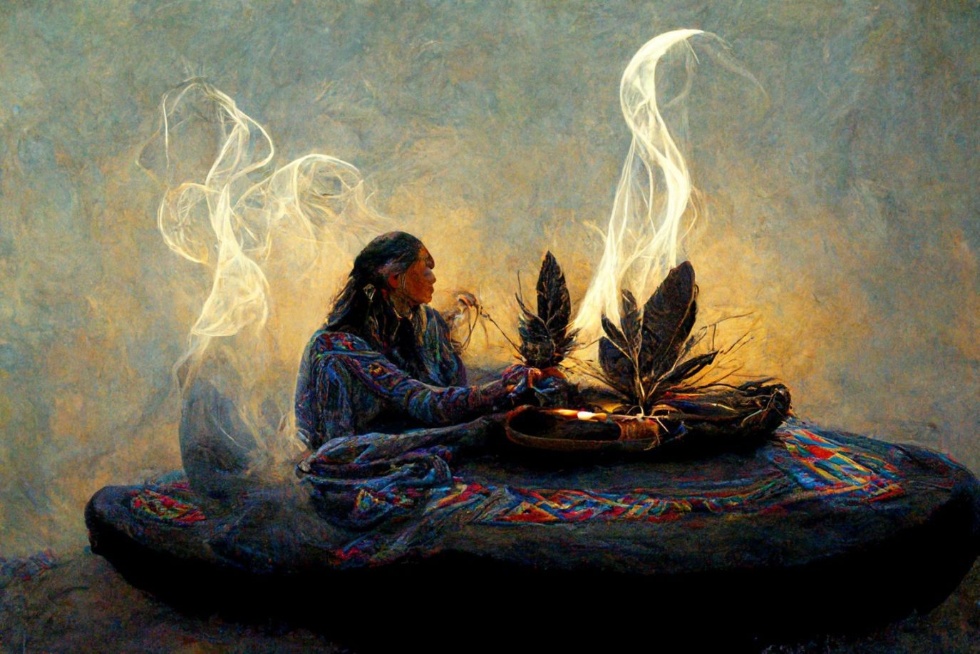 Native AMerican sage smudging ceremony