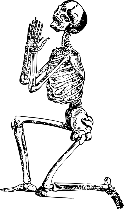 Skeleton doing a confession
